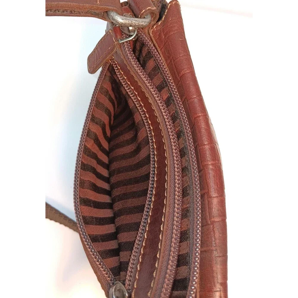 Vintage Jack Georges Brown Leather Crossbody Bag – Woven Embossed Flap Shoulder